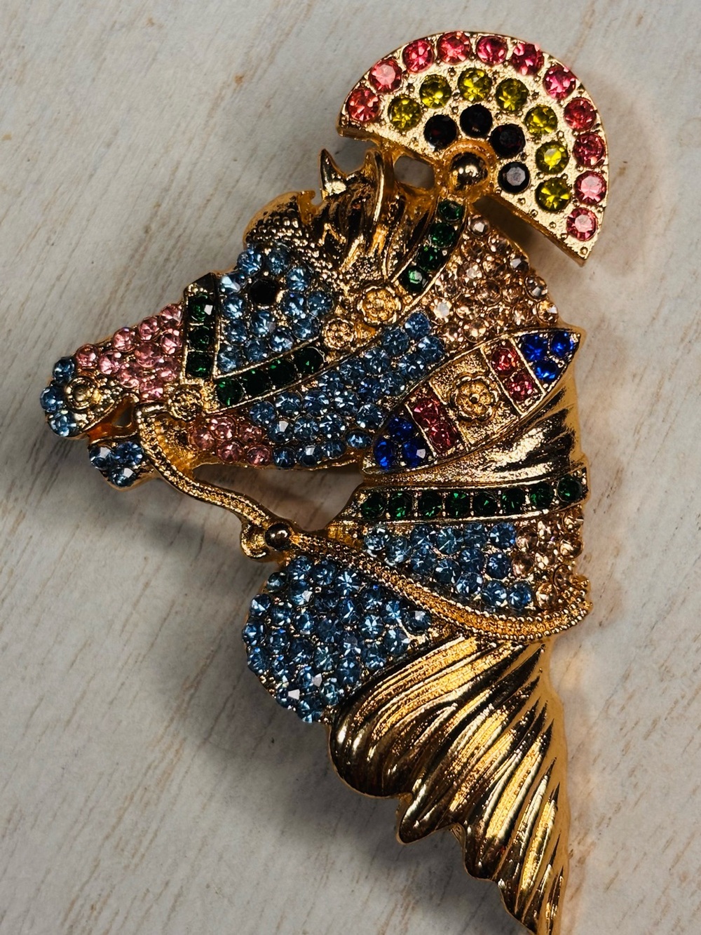 Colorful Rhinestone Carousel Horse Head Brooch Pin